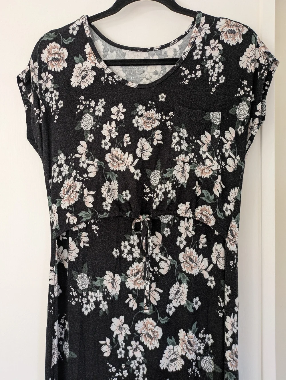 Latched Mama Maxi Nursing Dress - Black, White, & Blush Floral, M - Picture 3 of 5